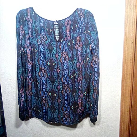 Forever 21 Conceptions Blue Printed long sleeve blouse Size: S - Picture 3 of 12